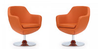 Caisson Modern Upholstered Swivel Lounge Chair in Orange - Set of 2