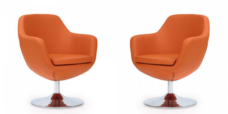 Caisson Modern Upholstered Swivel Lounge Chair in Orange - Set of 2