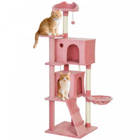 PawHut Cat Tree, 63 Inch Multi-Level Large Cat Tower with Sisal Scratching Posts, Condos, Plush Perches, Hammock, Ladder, Dangling Balls, for Indoor Kittens, Pink