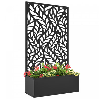 Outsunny Outdoor Privacy Screen With Planter Box, Metal Privacy Panel And Raised Graden Bed, Wall-mo|Outsunny Ecran D'intimite Exterieur Avec Jardiniere, Panneau D'intimite En Metal Et Lit De Jardin Su
