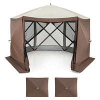 Costway 11.5 X 11.5 Ft Pop-up Gazebo Tent With Mesh Netting Walls 2 Removable Privacy Wind Cloths