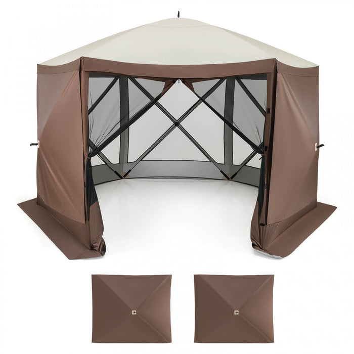 Costway 11.5 X 11.5 Ft Pop-up Gazebo Tent With Mesh Netting Walls 2 Removable Privacy Wind Cloths