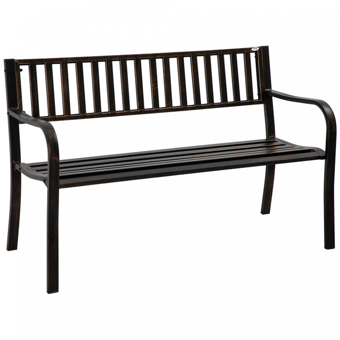 Outsunny 50\" Steel Garden Bench Patio, Metal Backyard Park Chair, Brown
