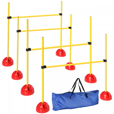 PawHut Dog Agility Training Equipment, 4 PCS Obstacle Course with Height Adjustable Jump Hurdle and Bag, Dog Agility Course for Backyard, Indoor, Outdoor, Yellow