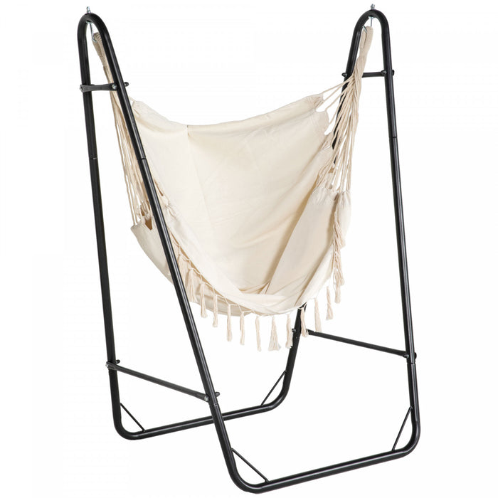 Outsunny Hammock Chair With Stand, Hammock Swing W/ Side Pocket, White