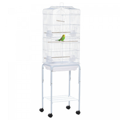 Pawhut 62" Bird Cage Budgie Cage With Wheels, Detachable Stand, Storage, White|Pawhut 62" Cage Pour Oiseaux Cacatoes Maison De Jeu Pinson Fournitures Pour Animaux Avec Roues Blanc
