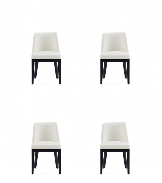 Gansevoort Modern Wood Vegan Leather Dining Chair in Ivory - Set of 4