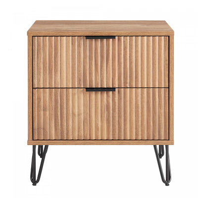 Dumbo Modern 20" Fluted Nightstand in Golden Brown (2-Drawer) | Table de nuit moderne Dumbo 20" a cannelures en brun dore (2 tiroirs)