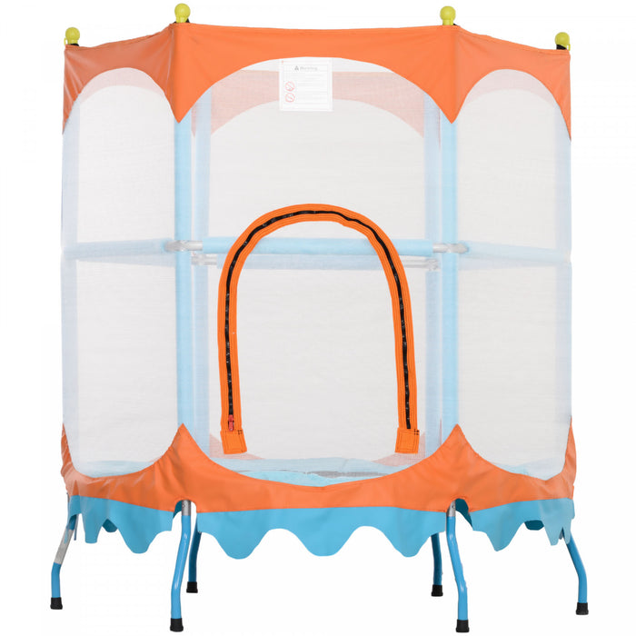 Qaba Trampoline for Kids, 4.6FT Toddler Trampoline Indoor Outdoor Mini Recreational Trampoline with Handlebar, Safety Enclosure Net, Birthday Gifts for Boy Girl, Blue