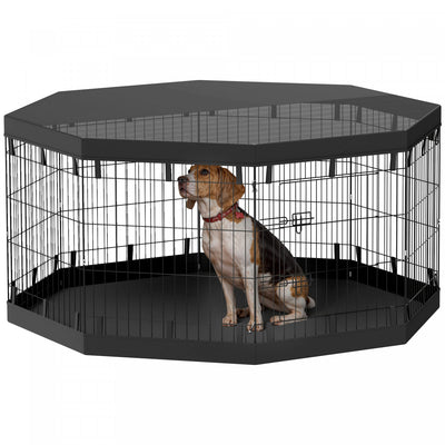 Pawhut Dog Playpen, 8 Panels Foldable Dog Pen With Waterproof Bottom Pad, Sunproof Top Cover, 30"h D|Pawhut Parc Pour Chien, 8 Panneaux Pliables, Coussin Impermeable, Couverture Superieure Resistante A
