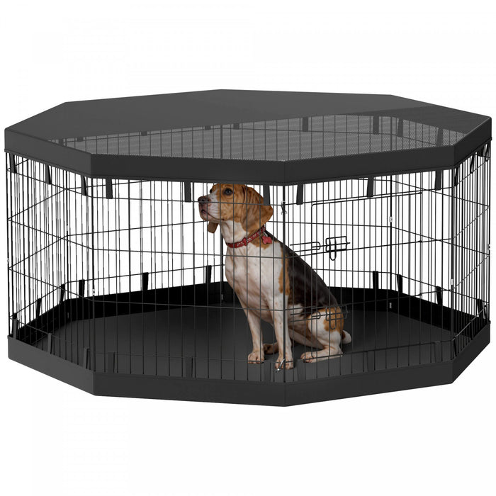 Pawhut Dog Playpen, 8 Panels Foldable Dog Pen With Waterproof Bottom Pad, Sunproof Top Cover, 30\"h Dog Fence For Indoor Outdoor, For Medium Small Dogs And Pets