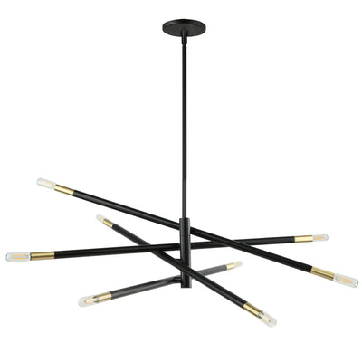 Dainolite Wand 8 Light Chandelier Large Matte Black/Aged Brass Lamp|Grand lustre Wand de Dainolite avec fini noir mat et laiton vieilli et 8 ampoules