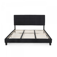 Lucia Upholstered Platform Bed Frame With Tufted Waffle Stitching,king Size,black King Bed