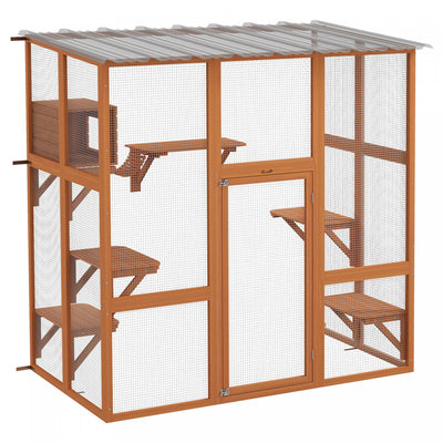 Pawhut Catio Outdoor Cat Enclosure, Wooden Outdoor Cat House Window Box With Weatherproof Roof, Brid|Pawhut Catio Enclos D'exterieur Pour Chat En Bois Avec Toit Resistant Aux Intemperies, Pont, Boite D