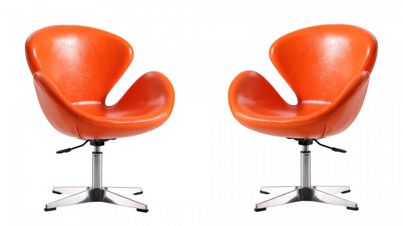 Raspberry Modern Upholstered Swivel Lounge Chair in Orange - Set of 2 Accent Chair
