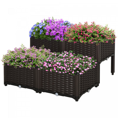 Outsunny 4-piece Raised Garden Bed Pp Raised Flower Bed Vegetable Herb Grow Box Stand|Outsunny Jardiniere Sur Pieds Carre Potager 2 Etages Dim. 80l X 80l X 44h Cm Insert Dirrigation Pla