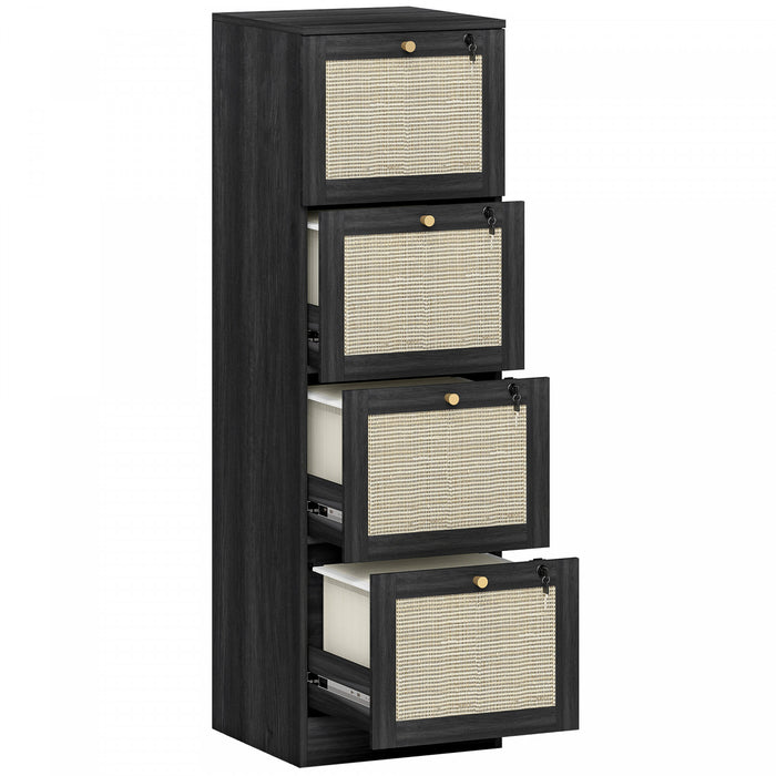 HOMCOM 4 Drawer File Cabinet Lockable Filing Cabinet for A4 Letter Black