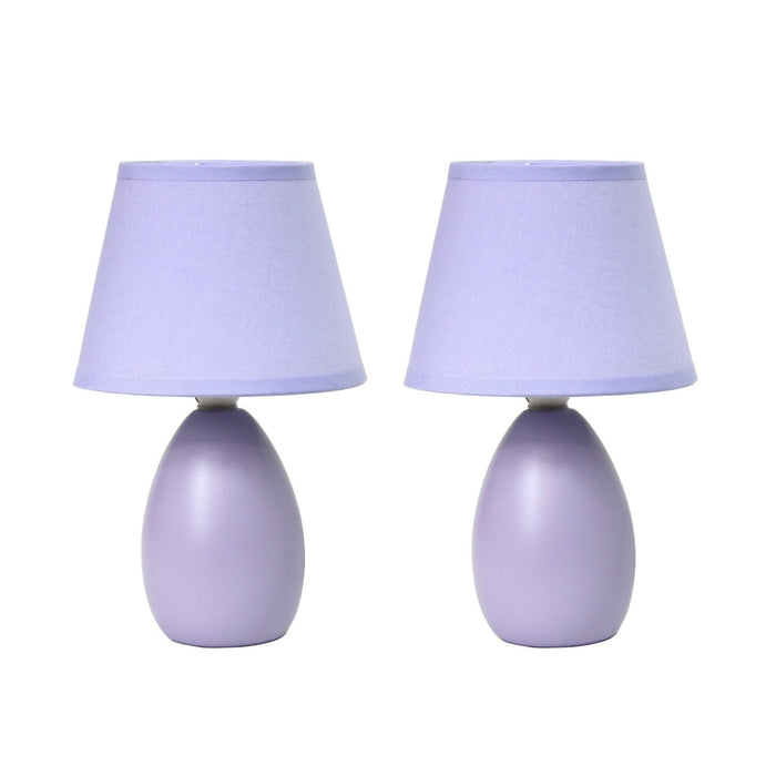Simple Designs Mini Egg Oval Ceramic 2-Piece Table Lamp Set - Purple