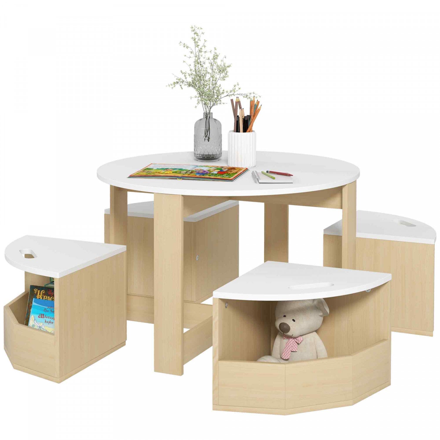 thumbnail image 2 of Qaba 5 Piece Kids Table And Chairs Set, Toddler Table And Chair Set With Built-in Storage, For Nursery, Living Room, Playroom 2 of 9