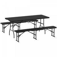 Outsunny 6ft 3-piece Faux Rattan Folding Picnic Table W/ 2 Benches, Black