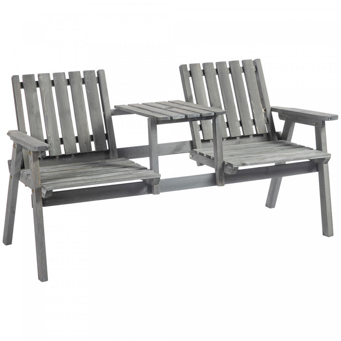 2-seater Outdoor Bench With Table, Wooden Garden Bench, Grey