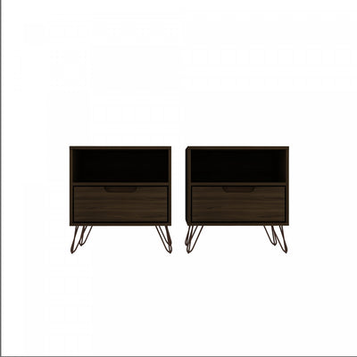 Rockefeller Mid-Century Modern 20" Nightstand in Chestnut Brown (1-Drawer) - Set of 2 | Table de nuit Rockefeller Mid-Century Modern 20" en brun chataigne (1 tiroir) - Lot de 2
