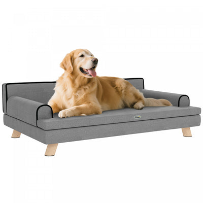 Pawhut Dog Sofa, 39" Cat Couch With Removable Cushion, Washable Cover, Wooden Legs, Elevated Pet Cat Sofa For Medium & Large Dogs, Light Grey