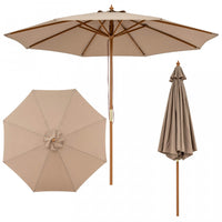 Costway 9 FT Patio Umbrella with Adjustable Height. Rope Pulley Lift. Vented Top for Beach Khaki Tan