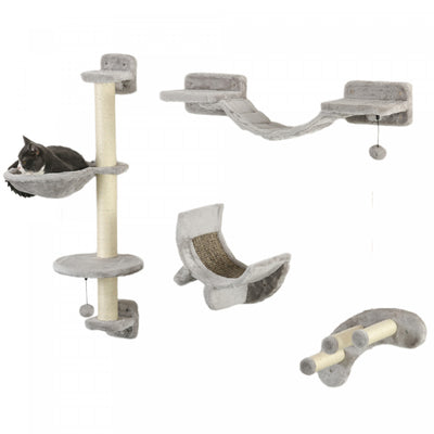 Pawhut Cat Wall Shelf With Scratching Post, Jumping Platform With Soft Ladder, Cat Wall Shelves For |Pawhut Etageres Pour Chat Avec Griffoir, Plateforme De Saut Avec Echelle Souple, Etageres Murales Po