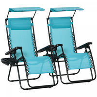 Outsunny 2 Piece Foldable Lounge Chair With Canopy Shade, Sky Blue