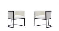 Cosmopolitan Mid-Century Modern Vegan Leather Metal Dining Chair in Ivory - Set of 2 