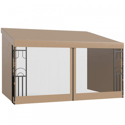 Outsunny 10' x 13' Wall Mounted Pergola Gazebo with Curtains and Nettings