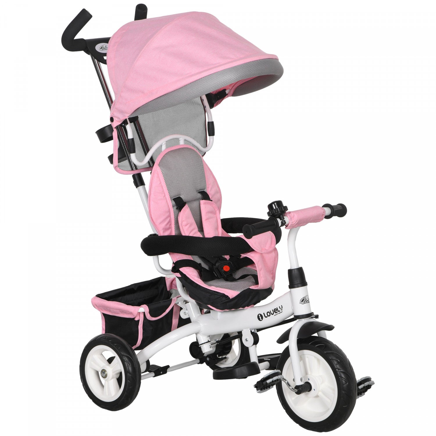 ri1/3 Qaba Kids Tricycle 4 In 1 Trike With Reversible Angle