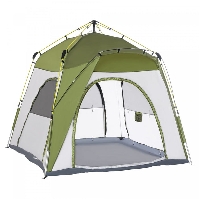 Outsunny Instant Automatic Camping Tent W/ 4 Doors And 4 Windows, Outdoor Easy Pop Up Tent, Portable Backpacking Dome Shelter, 4 Person, Green
