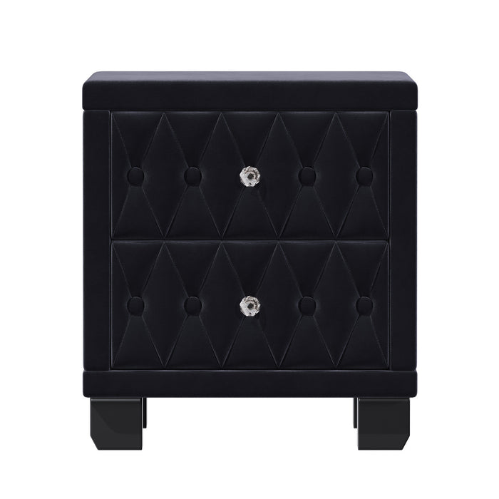 Sophia Elegant Velvet Nightstand with Drawers and Button-Tufted Design,Black