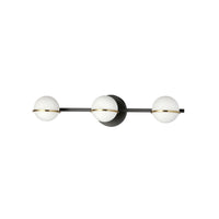 Dainolite Sofia 3 Light Vanity Light Matte Black/Aged Brass White Opal Glass Lamp