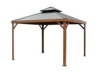 Yosemite 10 X 10' Double Roof Galvanized Steel Roof, Aluminum Posts Wood Finish