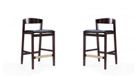 Klismos Mid-Century Modern Wood Upholstered Counter Stool in Black - Set of 2