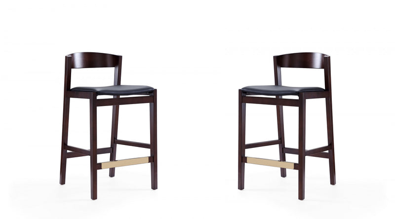 Klismos Mid-Century Modern Wood Upholstered Counter Stool in Black - Set of 2