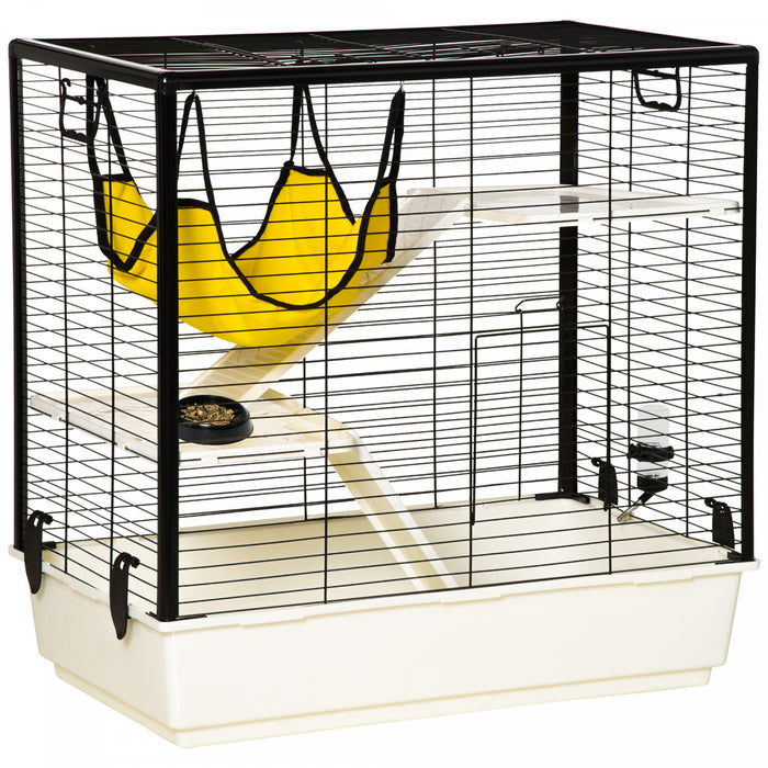 Pawhut Small Animal Cage Habitat Indoor Pet Play House For Guinea Pigs Ferrets Chinchillas, With Accessories Hammock Water Bottle Balcony Ramp Food Dish, 31.5\"x19\"x31\", Yellow