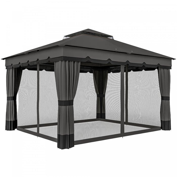Outsunny 10' x 12' Double Roof Outdoor Gazebo with Netting & Curtains