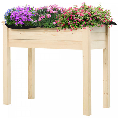 Outsunny 34''x18''x30'' Elevated Planter Box With Legs Wooden Patio Raised Garden Bed Outdoor Flower|Outsunny 34'' Jardiniere Sur Pieds Potager Inserts D'irrigation + Feutre De Drainage Inclus Bois Mas