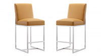 Element Modern Metal Upholstered Counter Stool in Camel - Set of 2
