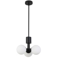 Dainolite Amanda 3 Light Pendant Matte Black White Opal Glass Lamp