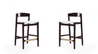 Klismos Mid-Century Modern Wood Upholstered Counter Stool in Ivory - Set of 2