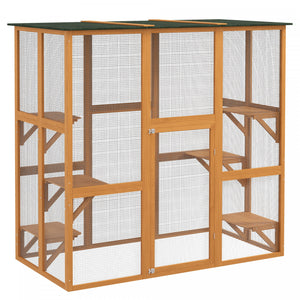 Pawhut Large Outdoor Catio Enclosure, Weatherproof Cat House With Asphalt Roof, Wooden Cat Patio Cage With 6 Balanced Platforms, 71