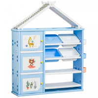 Qaba Kids Toy Organizer And Storage Book Shelf With Shelves, Storage Cabinets, Storage Boxes, And Storage Baskets, Blue