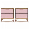 Rockefeller Mid-Century Modern 20\" Nightstand in Pink (2-Drawer) - Set of 2