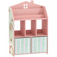 Qaba Kids Bookshelf with Toy Storage, Children's Bookcase with Book Display, Shelves and Fabric Drawers, Toy Organizer for Playroom and Nursery, Pink