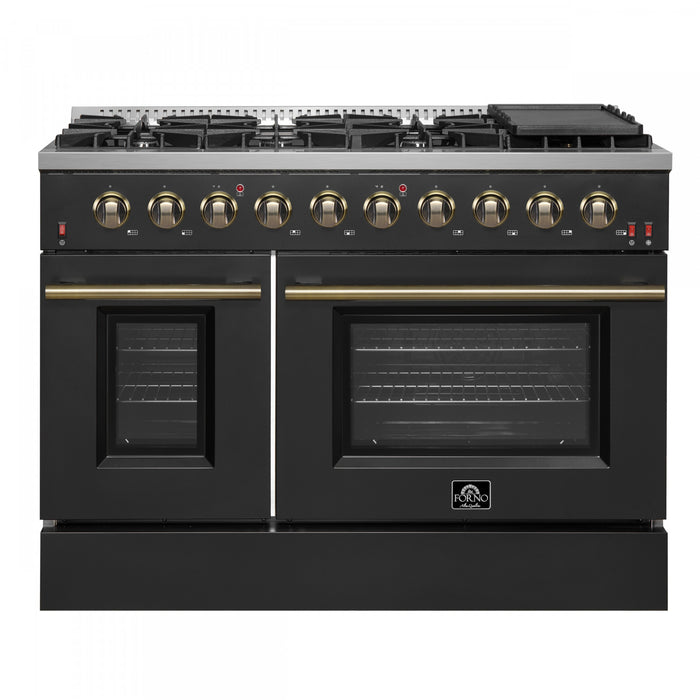 Forno Galiano 48-inch Gas Range Black, 6.58 cu.ft. Double Ovens - FFSGS6244-48WHT